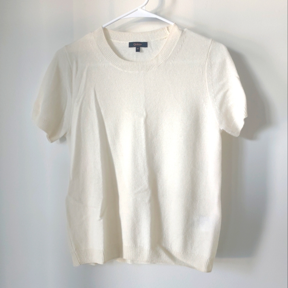 Quince white cashmere short sleeved shirt - M